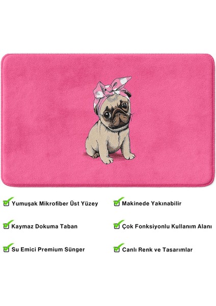 Sevimli Tasarımlı Mikrofiber Banyo Paspası, Kaymaz Taban, Makinede Yıkanabilir (40X60)