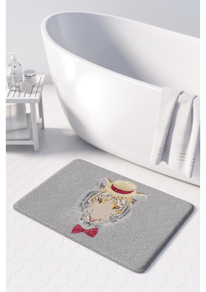 Sevimli Tasarımlı Mikrofiber Banyo Paspası, Kaymaz Taban, Makinede Yıkanabilir (40X60)
