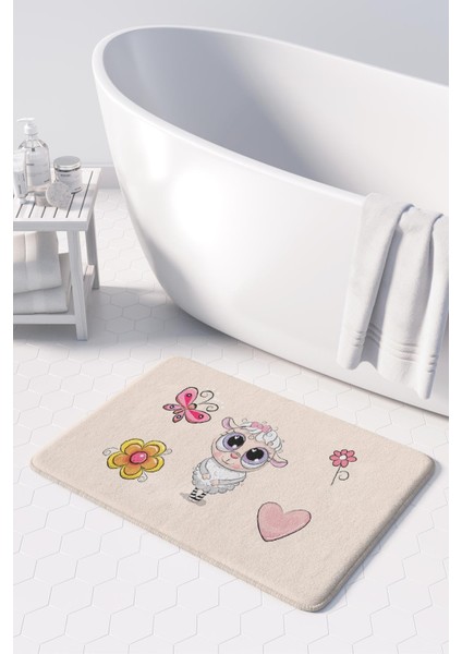 Sevimli Tasarımlı Mikrofiber Banyo Paspası, Kaymaz Taban, Makinede Yıkanabilir (40X60)
