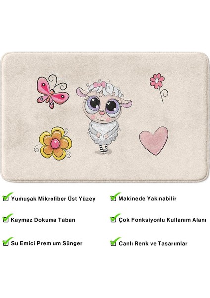 Sevimli Tasarımlı Mikrofiber Banyo Paspası, Kaymaz Taban, Makinede Yıkanabilir (40X60)