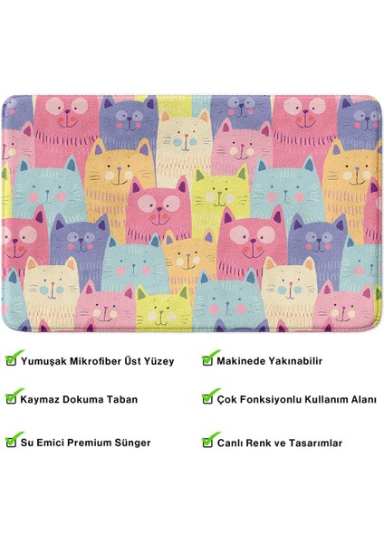 Sevimli Tasarımlı Mikrofiber Banyo Paspası, Kaymaz Taban, Makinede Yıkanabilir (40X60)