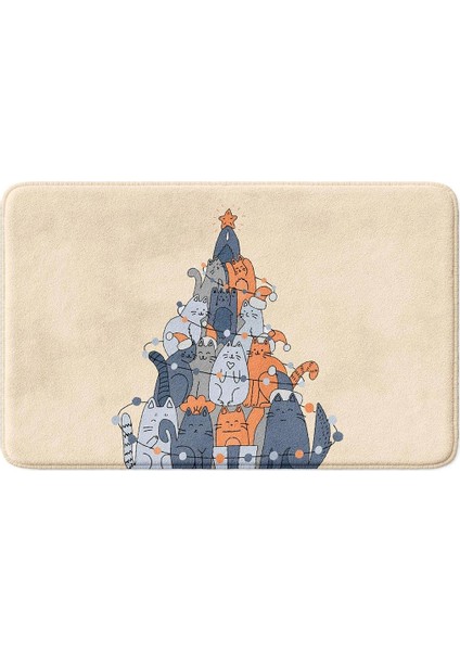 Sevimli Tasarımlı Yılbaşı Dekoru Banyo Paspası, Kaymaz Taban, Makinede Yıkanabilir, Yeni Yıl Paspası (40X60)