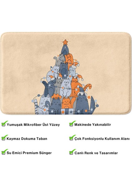 Sevimli Tasarımlı Yılbaşı Dekoru Banyo Paspası, Kaymaz Taban, Makinede Yıkanabilir, Yeni Yıl Paspası (40X60) fırsatları