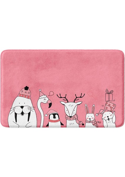 Sevimli Tasarımlı Yılbaşı Dekoru Banyo Paspası, Kaymaz Taban, Makinede Yıkanabilir, Yeni Yıl Paspası (40X60)