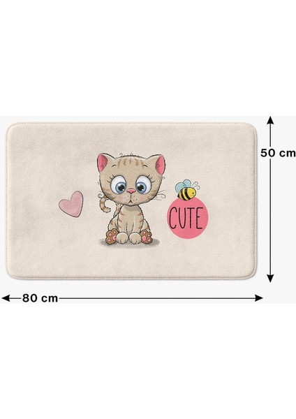 Sevimli Tasarımlı Mikrofiber Banyo Paspası, Kaymaz Taban, Makinede Yıkanabilir (50X80)