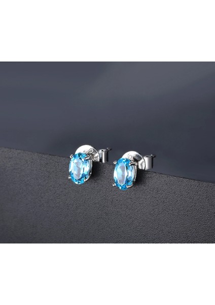 s 925 Ayar Gümüş Mavi Zirkon Tek Taş 1 Çift Unisex Küpe