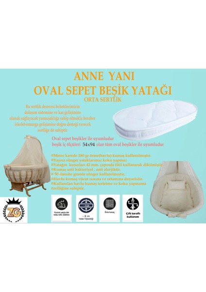 ZG Ticaret Anne Yanı Bambu Oval Beşik Yatagı  65X105X8