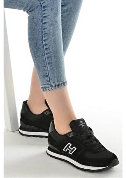 Peru Unisex Spor Ayakkabı Hakiki Süet Deri Düz Taban Siyah 19250