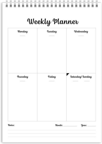 Haftalık Planlama Not Defteri Vintage Weekly Planner Gri