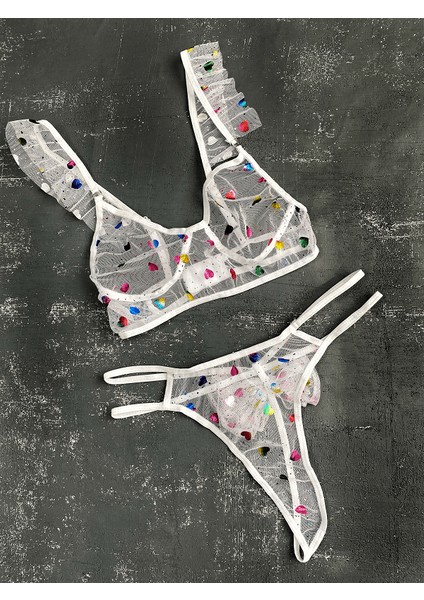 Renkli Kalpli Transpran Sütyen Takım