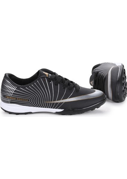 130 Halı Saha Erkek Çocuk Futbol Ayakkabı Siyah - Gümüş