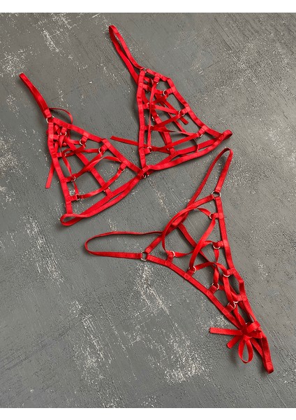 Ayarlanabilir Ip Detaylı Harness Sütyen Takım