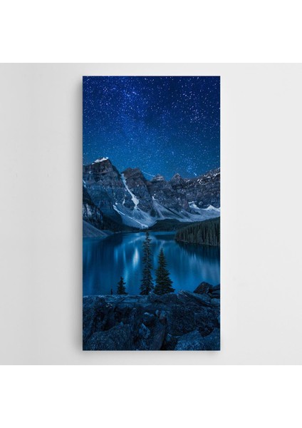 Çam Ağaçları Yıldızlar ve Gece Panoramik Kanvas Tablo