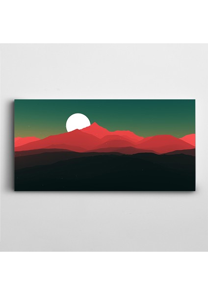 Dağlar ve Ay Panoramik Kanvas Tablo