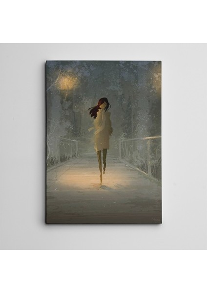 Gece Kar ve Kadın Mini Kanvas Tablo