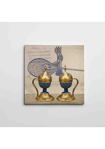 Osmanlı Kadehler ve Hat Kare Kanvas Tablo