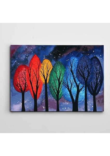 Ağaçlar ve Yıldızlar Modern Sanat Kanvas Tablo