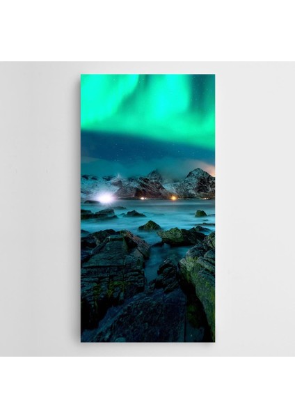 Dağlar Üzerinde Kutup Işınları Panoramik Kanvas Tablo