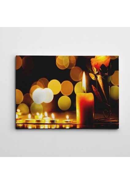 Mum ve Gül Işıklı Kanvas Tablo