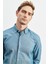 Erkek Lacivert Slim Fit Dar Kesim Pamuklu Gizli Düğmeli Yaka Uzun Kollu Oxford Gömlek 3