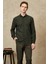 ALTINYILDIZ CLASSICS Erkek Haki Slim Fit Dar Kesim Italyan Yaka %100 Pamuk Gofre Gömlek 1