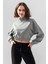 la & vetta Kadın Füme Pamuk Bisiklet Yaka Crop Sweatshirt 1