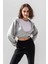 la & vetta Gri Kapüşonlu V Yaka Crop Kalın Içi Polarlı Örme Sweatshirt 1