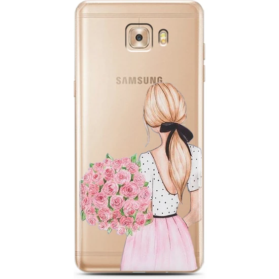 Spoyi Samsung Galaxy C9 Pro Çiçekli Kız Tasarımlı Telefon Kılıfı