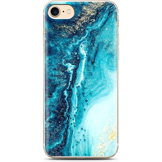 Spoyi Apple iPhone Se 2022 Mavi Kumsal Tasarımlı Telefon Kılıfı
