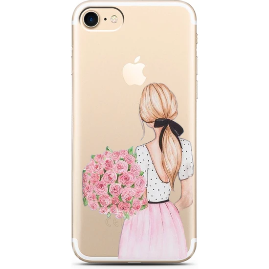 Spoyi Apple iPhone 8 Çiçekli Kız Tasarımlı Telefon Kılıfı