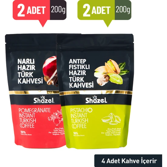 Shazel Antep Fıstıklı ve Narlı Hazır Türk Kahvesi 200 gr x 4