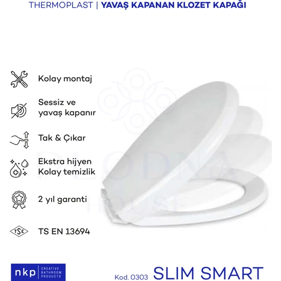 Plodna House Slim Smart Standart Amortisörlü Yavaş Kapanan Klozet Kapağı