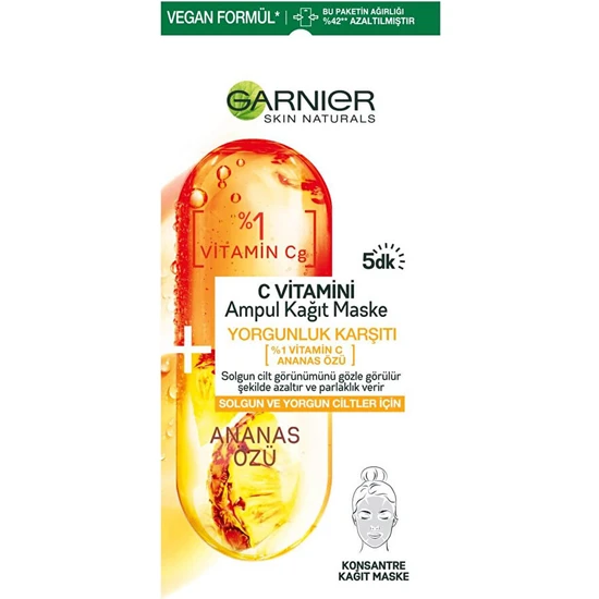 C Vitamini Yorgunluk Karşıtı Ampul Kağıt Yüz Maskesi   15 gr