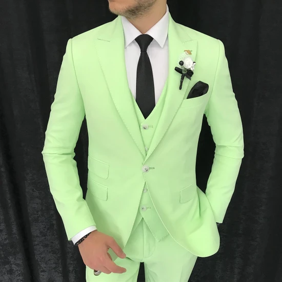 Terzi Adem Italyan Stil Ceket Yelek Pantolon Takım Elbise Yeşil T7191
