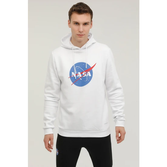 Lumberjack M-Nasa Logo Hoodie 2pr Beyaz Erkek Sweatshirt