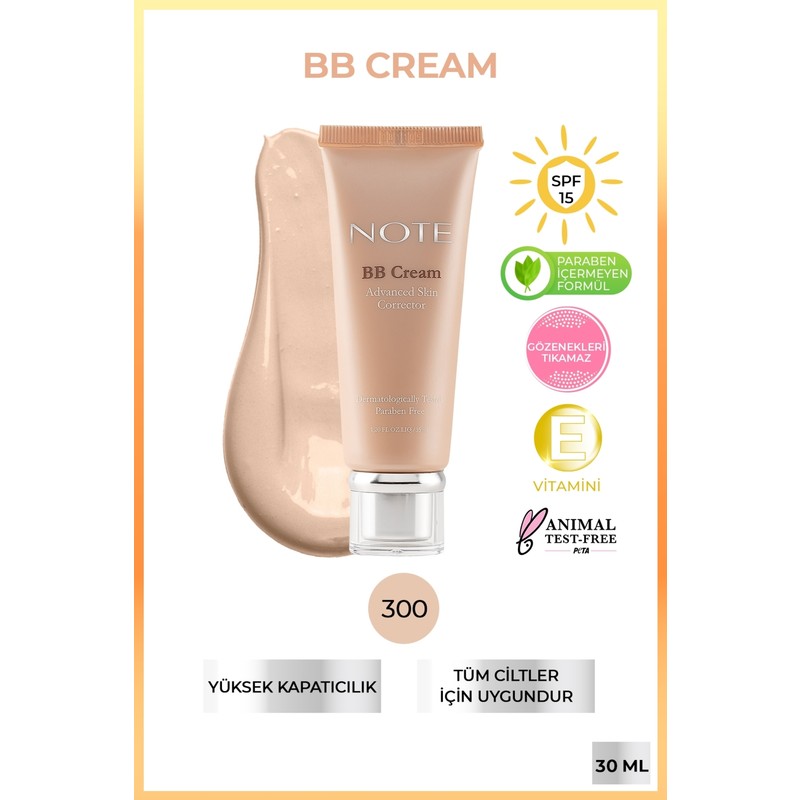 BB Cream SPF 15 Nemlendirici Etkili Yoğun Kapatıcı BB Krem - 300 Light Beige