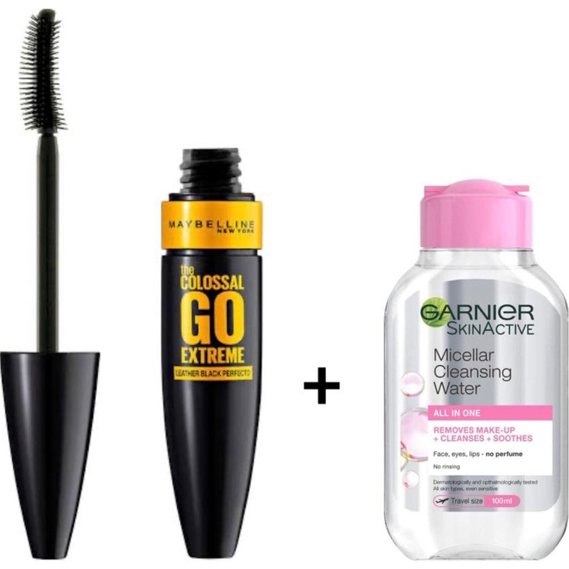Maybelline New York Hacim Sağlayan Siyah Maskara Colossal Go Extreme Volum Express Mascara + Garnier Makyaj Temizleme Suyu 100 ml