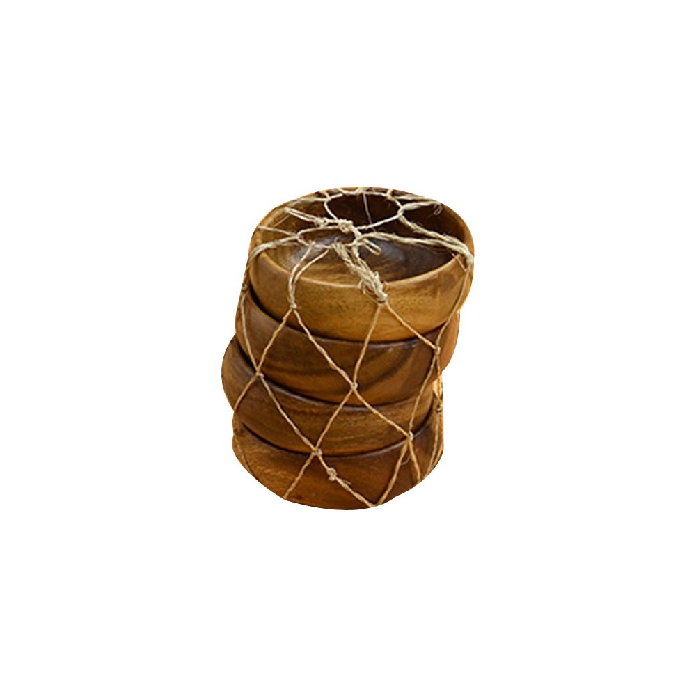 Sepetçi Baba Doğal Ağaç Yuvarlak Çerezlik Seti - 10x3 cm, Kahverengi, 4'lü Set