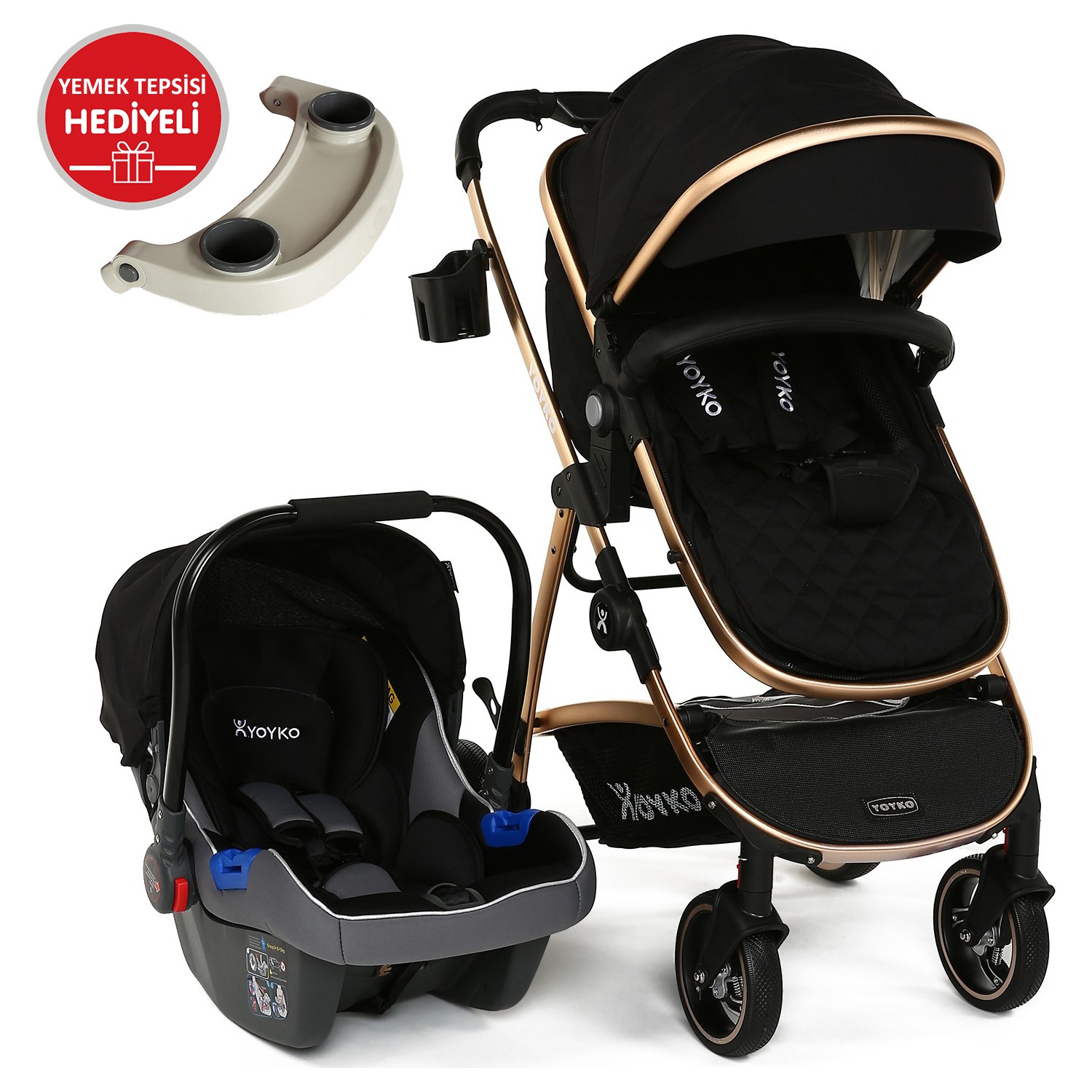 Yoyko City Seyahat Sistem Bebek Arabası 3 İn 1 Siyah Rose