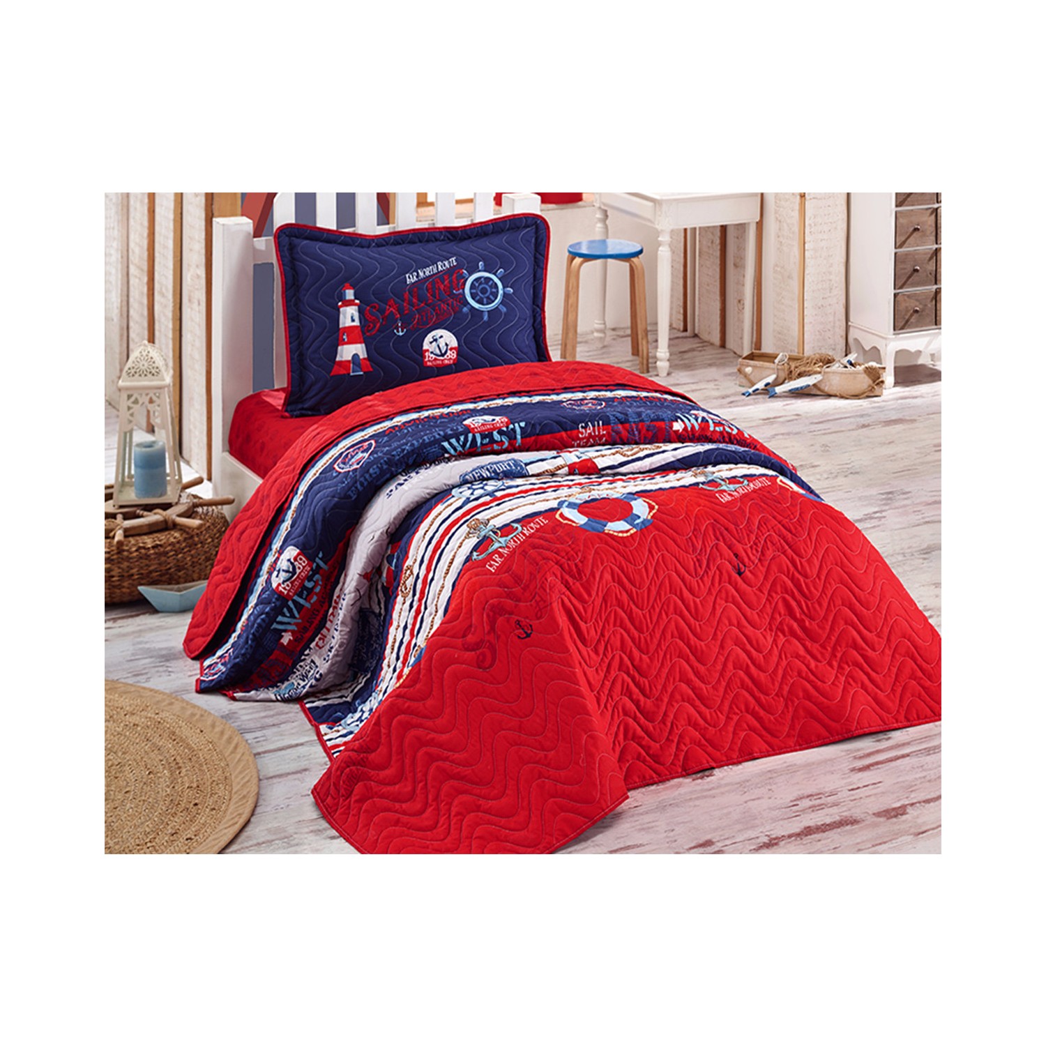 Clasy Kırmızı Mavi Gemici Tek Kişilik Erkek Genç Yatak Fiyatı