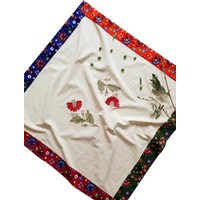 wellstil wellstil yesil mavi kirmizi turuncu pazen kumas ve suzani nakis detayli otantik masa ortusu 90 x 90 cm