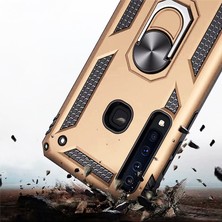 LionTech Galaxy A9 2018 Kılıf Zırh Koruma Yüzüklü Standlı Armor Silikon Kapak Gold