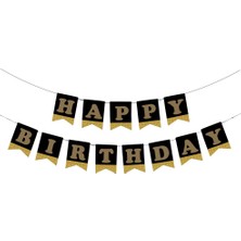 Kikajoy Happy Birthday Siyah Zemin Altın Harf Afiş