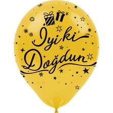 Kikajoy Siyah İyi ki Doğdun Baskılı Metalik Altın Balon 10'lu
