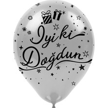 Kikajoy Siyah İyi ki Doğdun Baskılı Metalik Gümüş Balon 10'lu