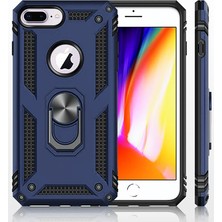 LionTech Apple iPhone 7 Plus Kılıf Zırh Koruma Yüzüklü Standlı Armor Silikon Kapak + Nano Ekran Koruma