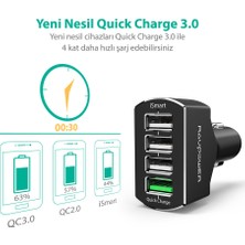 RAVPower RP-VC003 54W 4 Port QC 3.0 Hızlı Araç Şarjı Siyah