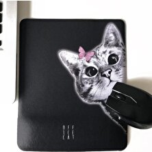 Office Küp Bilek Destekli Mouse Pad Siyah Meraklı Kedi