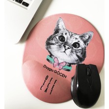 Office Küp Bilek Destekli Mouse Pad Pembe Meraklı Kedi