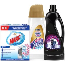 Woolite Çamaşır Deterjanı Koyu Renkler 1500 ml + Vanish Kosla Leke Çıkarıcı Gold 1000 ml + Marc Makine Temizleyici 2x250 ml